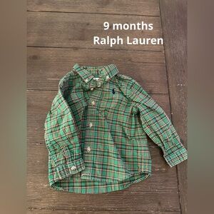 Ralph Lauren Green baby button up. Size 9 months.